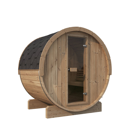 Barrel Sauna Ergo 150 — 1-2 Person Thermowood Sauna, 1.5m — thermowood — angle view 1