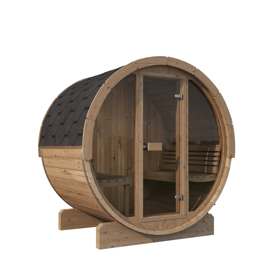 Barrel Sauna Ergo 150 — 1-2 Person Thermowood Sauna, 1.5m — thermowood — angle view 2
