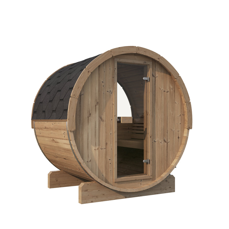 Barrel Sauna Ergo 150 — 1-2 Person Thermowood Sauna, 1.5m — thermowood — angle view 3