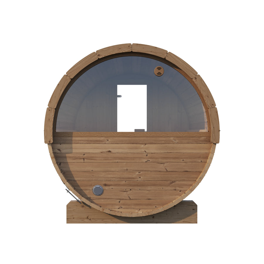 Barrel Sauna Ergo 150 — 1-2 Person Thermowood Sauna, 1.5m — thermowood — back view 1