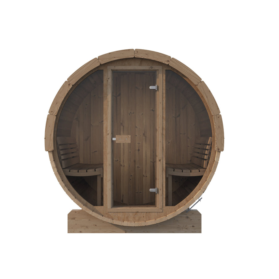 Barrel Sauna Ergo 150 — 1-2 Person Thermowood Sauna, 1.5m — thermowood — front view 1