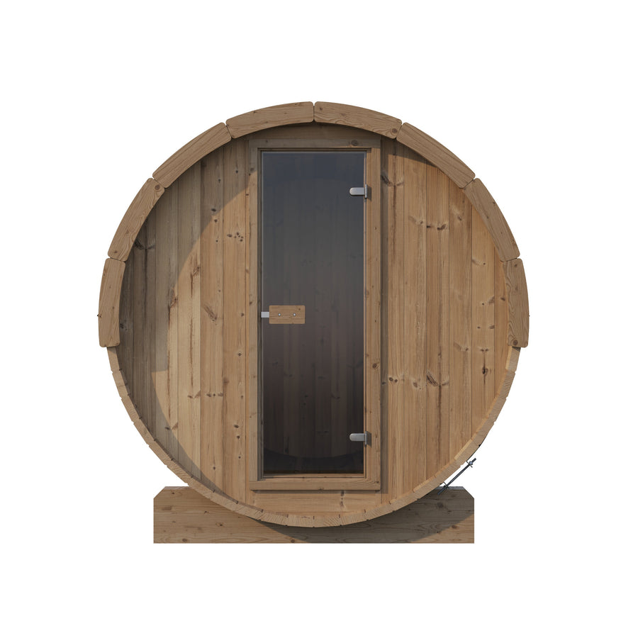 Barrel Sauna Ergo 150 — 1-2 Person Thermowood Sauna, 1.5m — thermowood — front view 2