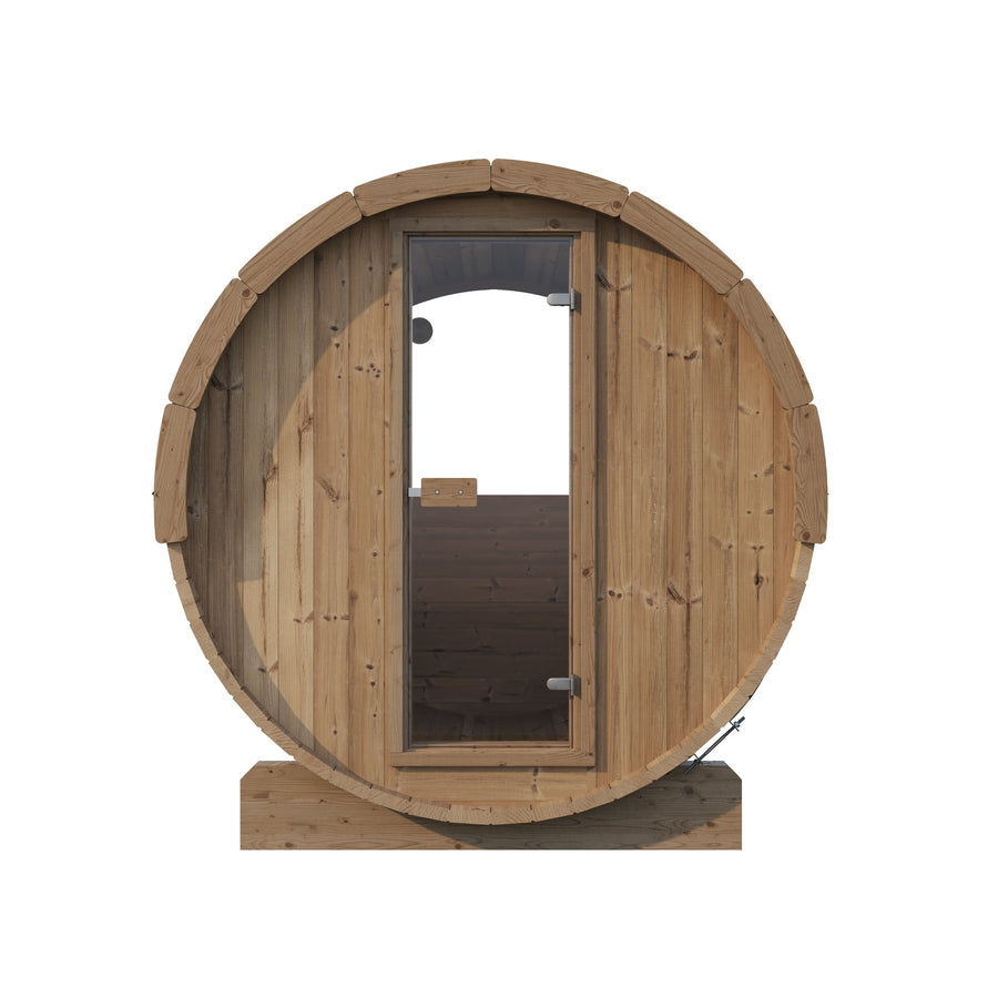 Barrel Sauna Ergo 150 — 1-2 Person Thermowood Sauna, 1.5m — thermowood — front view 3