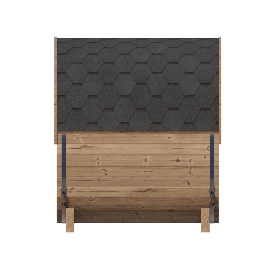 Barrel Sauna Ergo 150 — 1-2 Person Thermowood Sauna, 1.5m — thermowood — side view 1