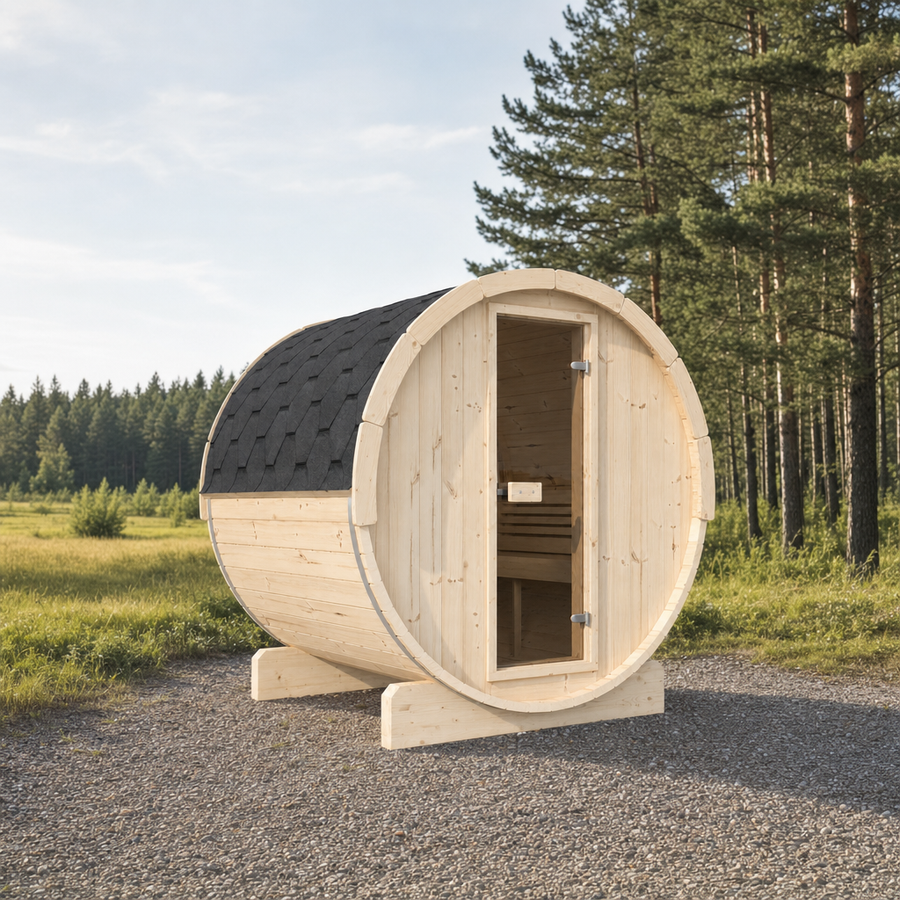 Barrel Sauna Ergo 180 — Spruce Garden Sauna with Room to Recline, 1.8m — spruce — lifestyle