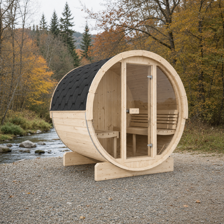 Barrel Sauna Ergo 180 — Spruce Garden Sauna with Room to Recline, 1.8m — spruce — lifestyle