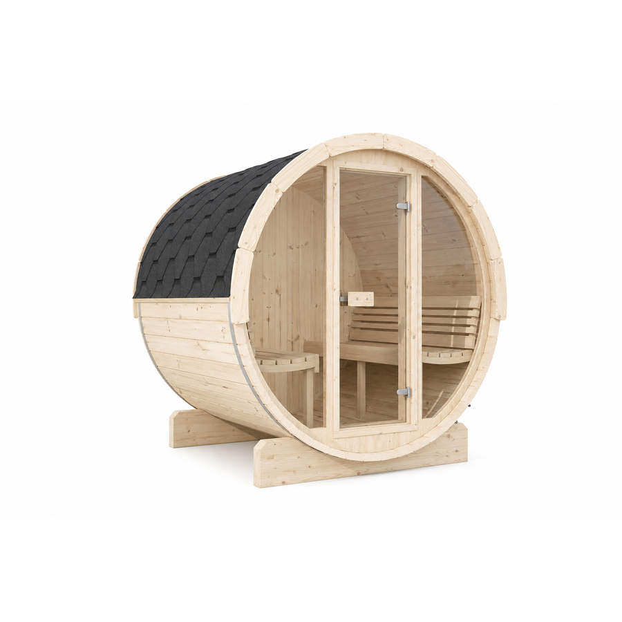 Barrel Sauna Ergo 180 — Spruce Garden Sauna with Room to Recline, 1.8m — spruce — angle view 2