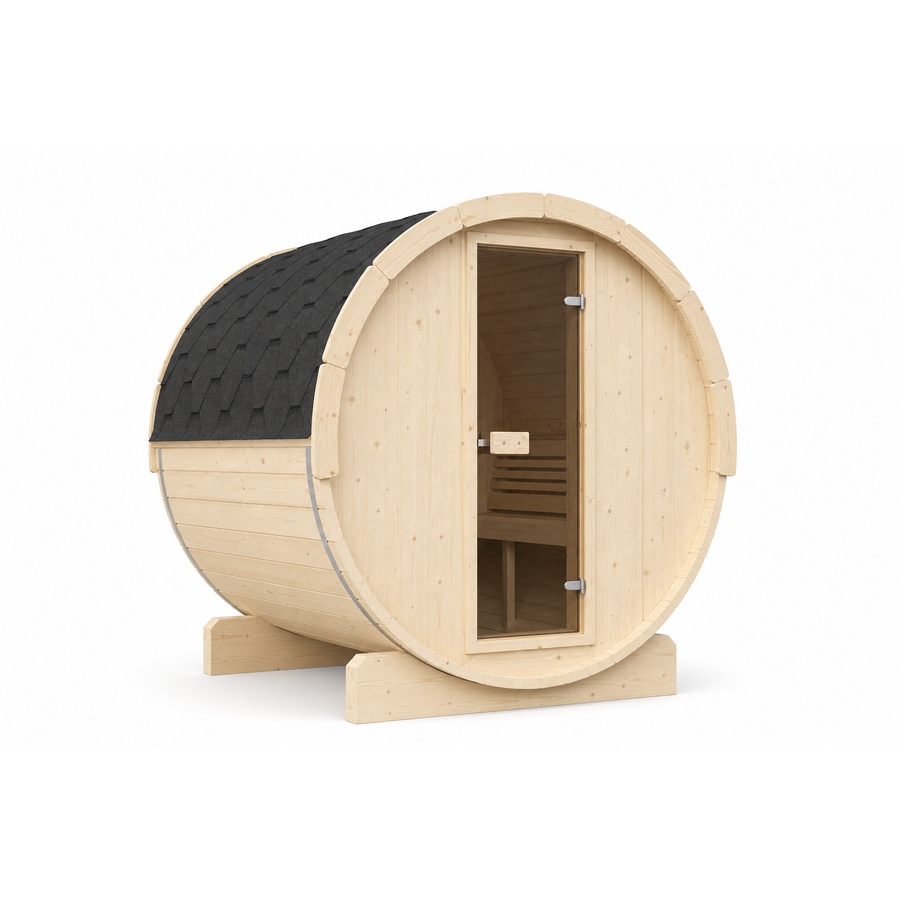 Barrel Sauna Ergo 180 — Spruce Garden Sauna with Room to Recline, 1.8m — spruce — angle view 3