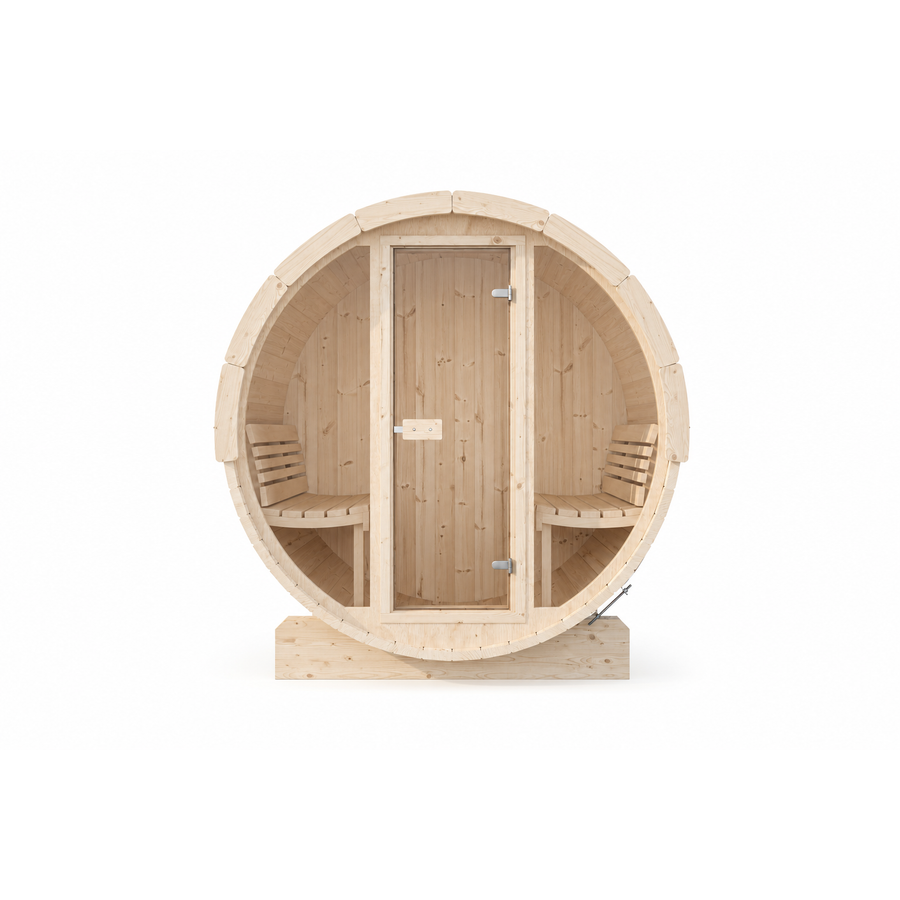 Barrel Sauna Ergo 180 — Spruce Garden Sauna with Room to Recline, 1.8m — spruce — front view 1