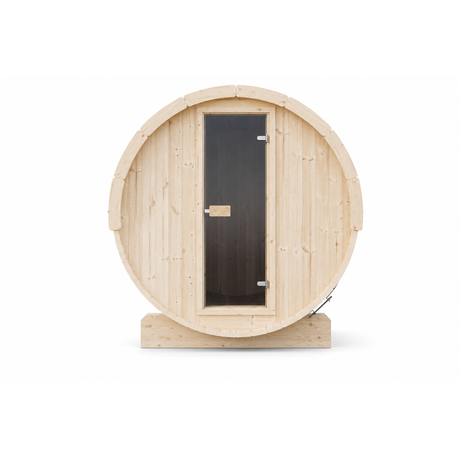 Barrel Sauna Ergo 180 — Spruce Garden Sauna with Room to Recline, 1.8m — spruce — front view 2