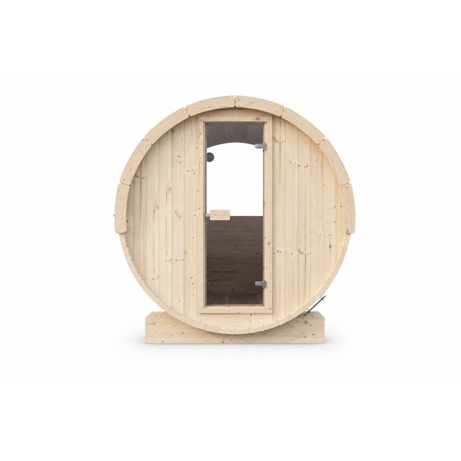 Barrel Sauna Ergo 180 — Spruce Garden Sauna with Room to Recline, 1.8m — spruce — front view 3