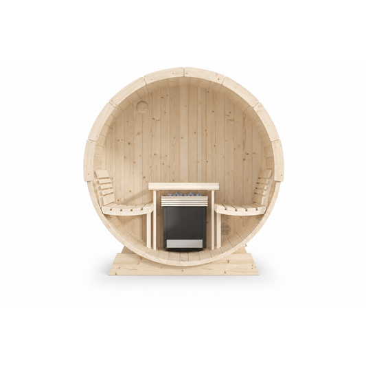 Barrel Sauna Ergo 180 — Spruce Garden Sauna with Room to Recline, 1.8m — spruce — side view 1