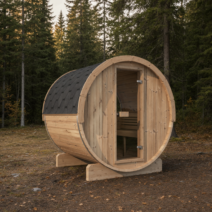 Barrel Sauna Ergo 180 — Thermowood Sauna with Room to Recline, 1.8m — thermowood — lifestyle