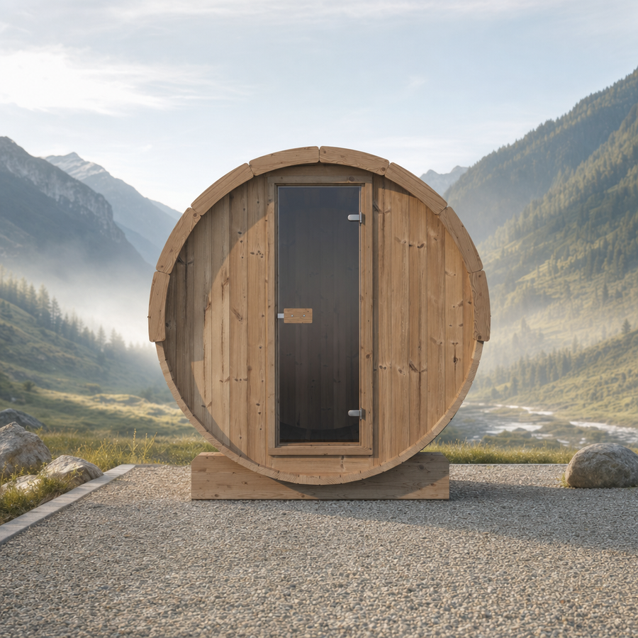 Barrel Sauna Ergo 180 — Thermowood Sauna with Room to Recline, 1.8m — thermowood — lifestyle