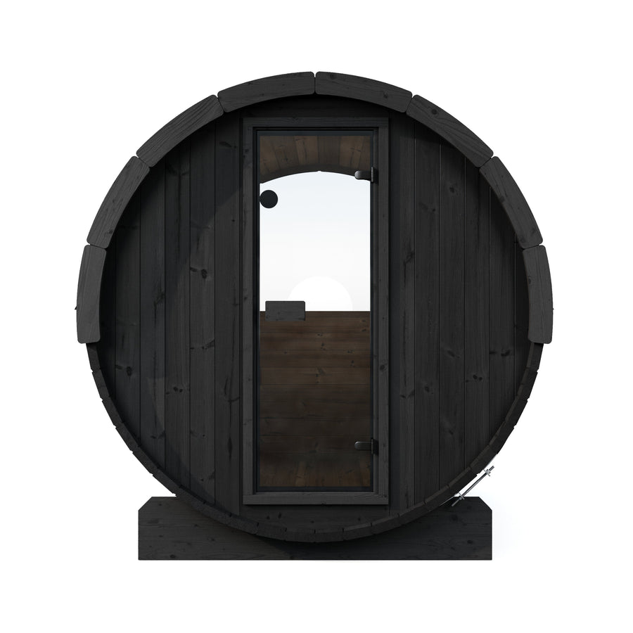 Barrel Sauna Ergo 220 — Spruce Garden Sauna for Groups, 2.2m — painted finish option — front view 1