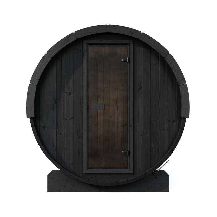 Barrel Sauna Ergo 220 — Spruce Garden Sauna for Groups, 2.2m — painted finish option — front view 2