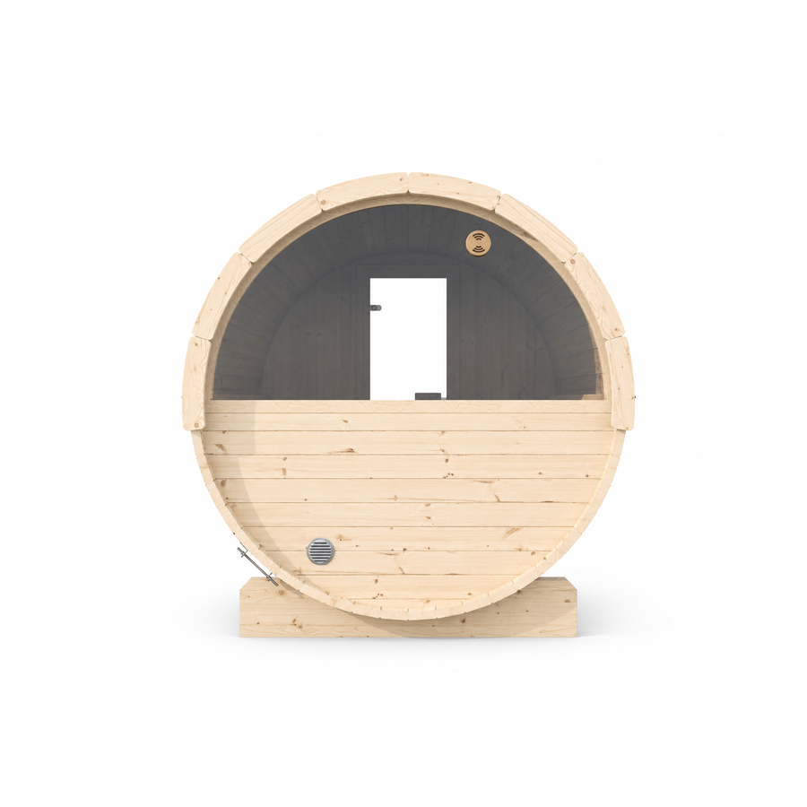 Barrel Sauna Ergo 220 — Spruce Garden Sauna for Groups, 2.2m — spruce — back view 1