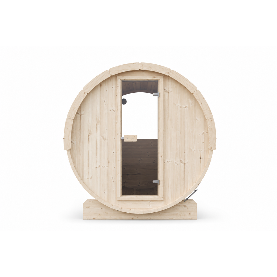 Barrel Sauna Ergo 220 — Spruce Garden Sauna for Groups, 2.2m — spruce — front view 3