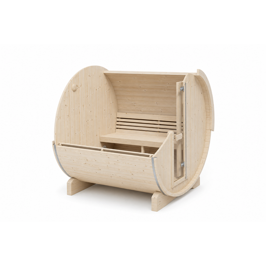 Barrel Sauna Ergo 220 — Spruce Garden Sauna for Groups, 2.2m — spruce — side view 1