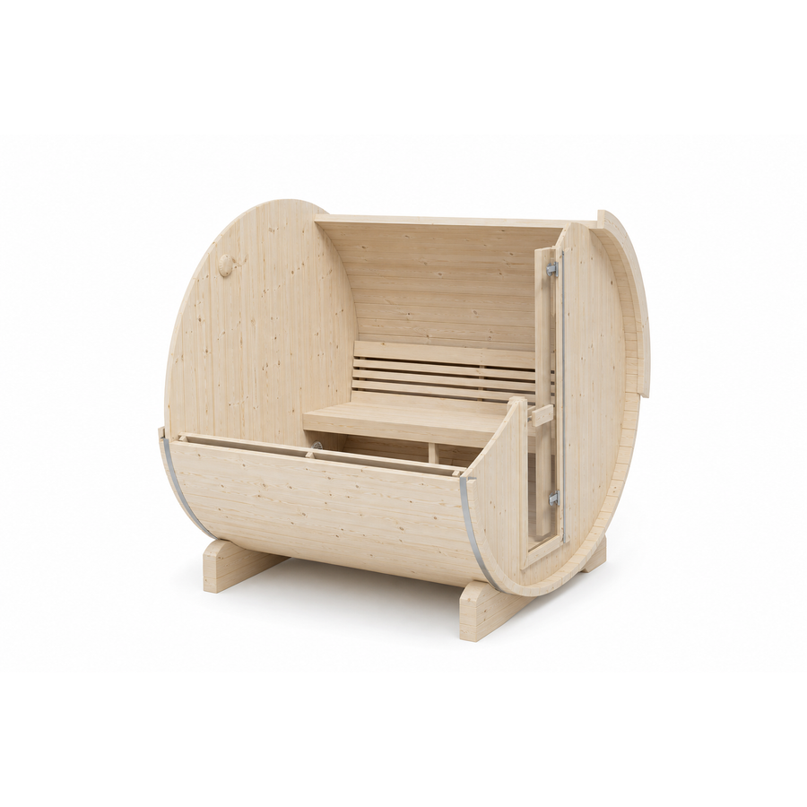 Barrel Sauna Ergo 220 — Spruce Garden Sauna for Groups, 2.2m — spruce — side view 1
