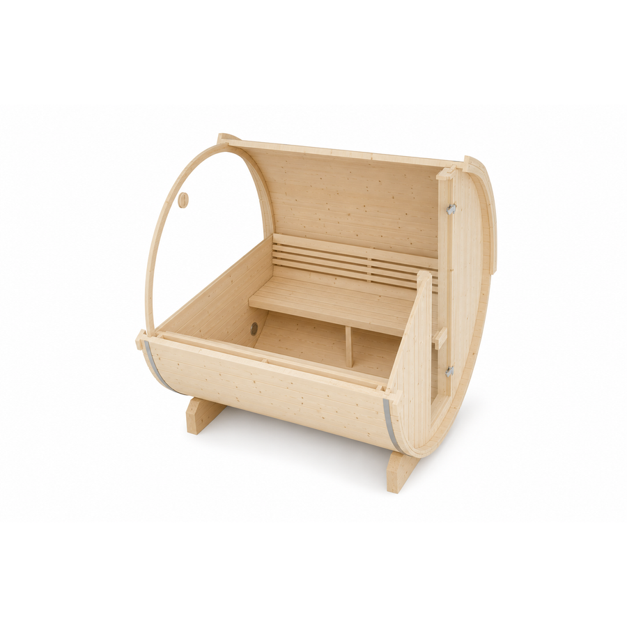 Barrel Sauna Ergo 220 — Spruce Garden Sauna for Groups, 2.2m — spruce — side view 2