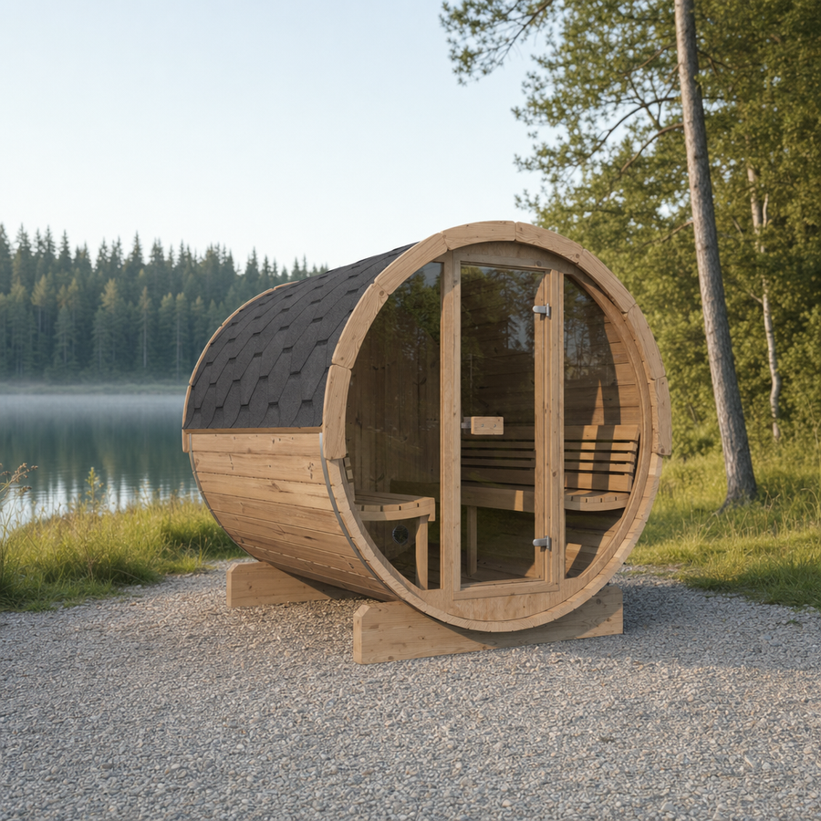 Barrel Sauna Ergo 220 — Thermowood Garden Sauna for Groups, 2.2m — thermowood — lifestyle