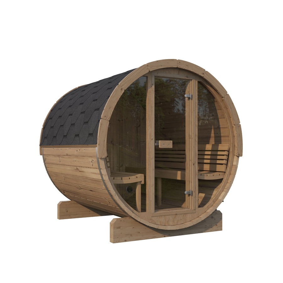 Barrel Sauna Ergo 220 — Thermowood Garden Sauna for Groups, 2.2m — thermowood — angle view 1