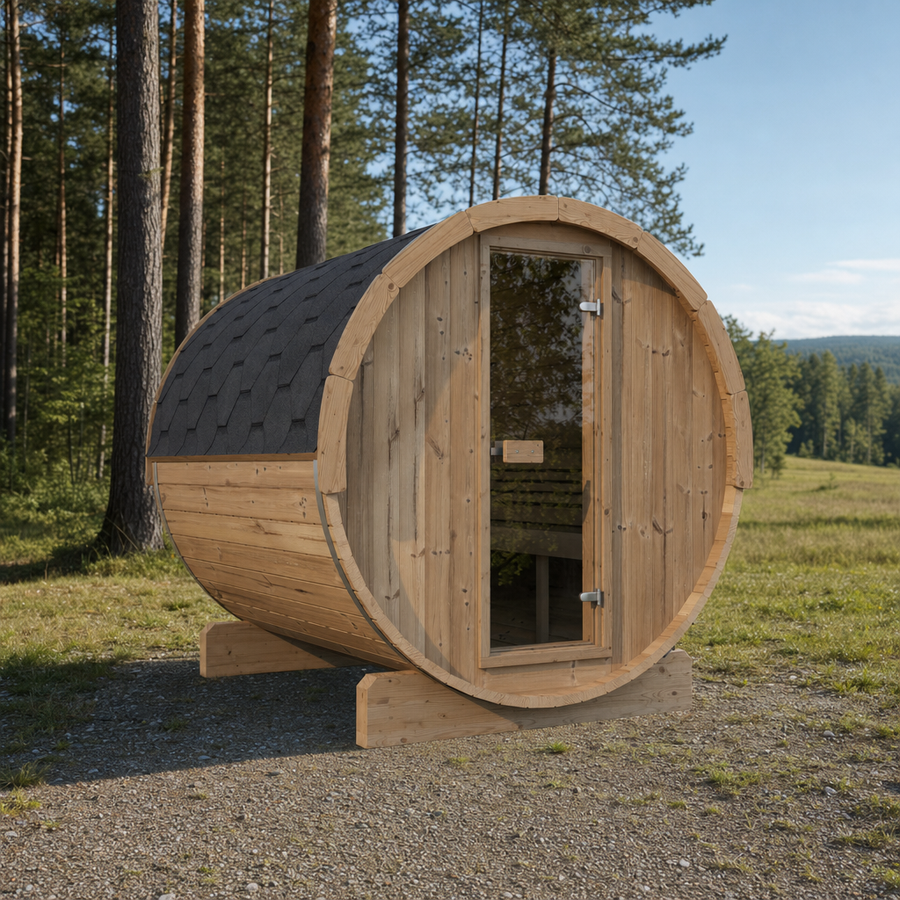 Barrel Sauna Ergo 220 — Thermowood Garden Sauna for Groups, 2.2m — thermowood — lifestyle