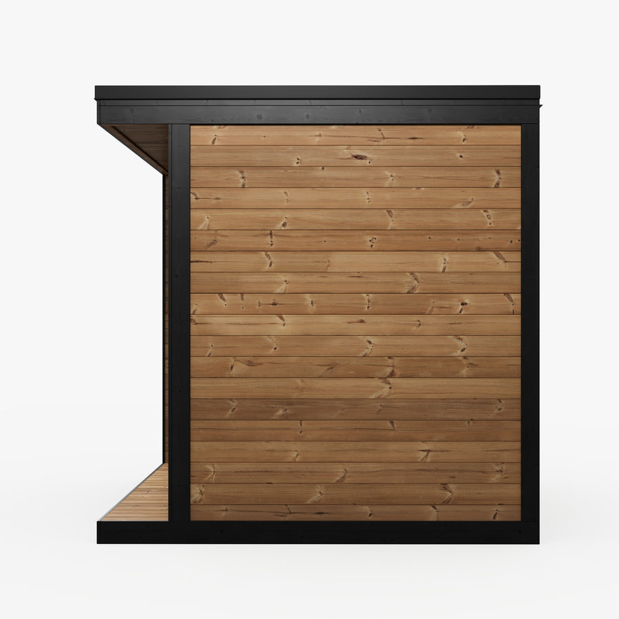 Patio Sauna Nairn XL — 3–4 Person 40mm Thermowood Garden Sauna, Bronze Glass Front & Deck, 3.6m²