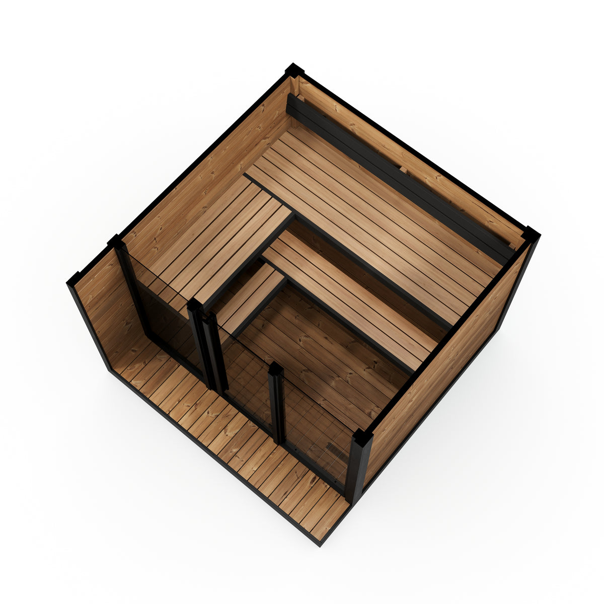 Patio Sauna Nairn XL — 3–4 Person 40mm Thermowood Garden Sauna, Bronze Glass Front & Deck, 3.6m²