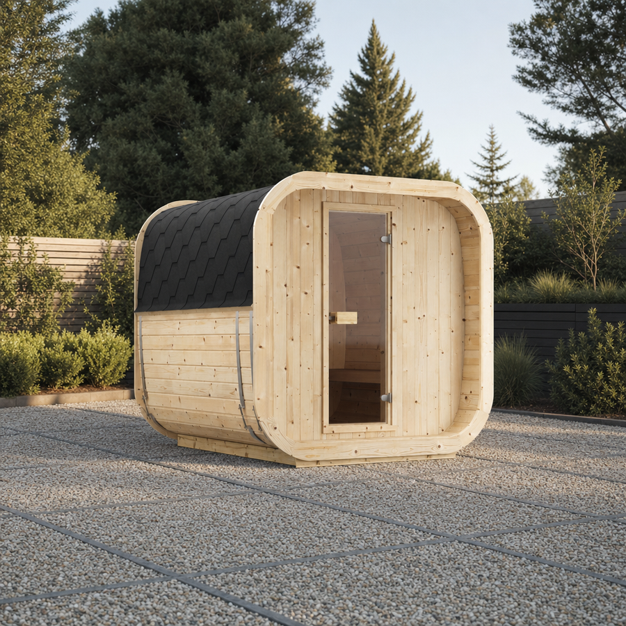 Cube Sauna Icon 200 S — 3–4 Person Spruce Garden Sauna, Standard-Width Design, 2m
