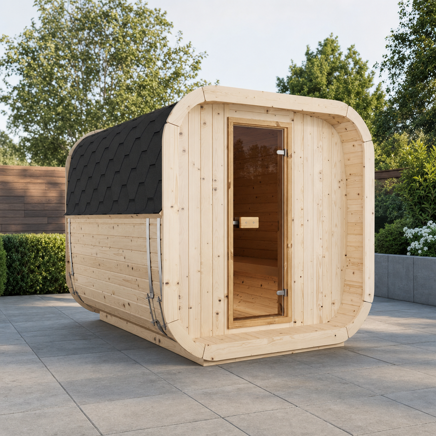 Cube Sauna Icon 250 S — 4–5 Person Spruce Garden Sauna, Extended Standard-Width Interior, 2.5m
