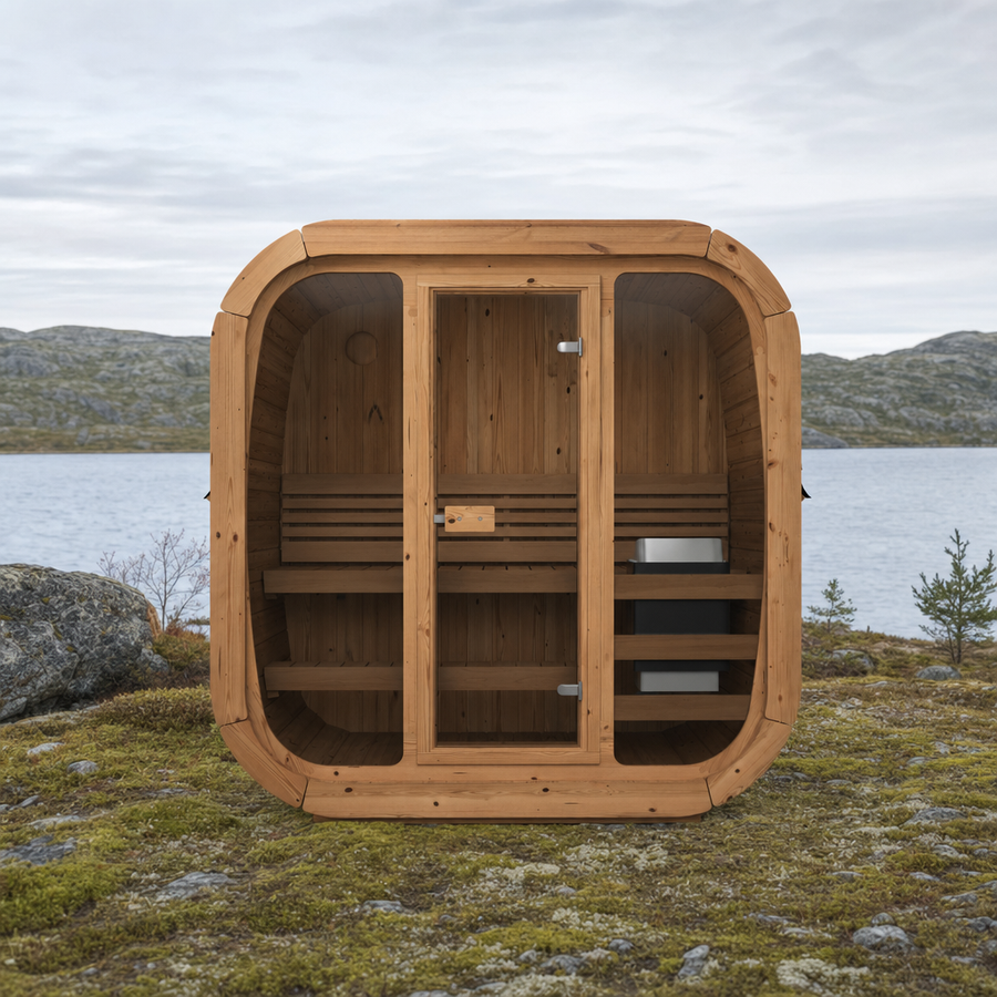 Cube Sauna Icon 125 — 1-2 Person Thermowood Sauna, Front Glass 1.25m — thermowood — lifestyle