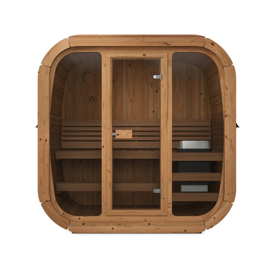 Cube Sauna Icon 125 — 1-2 Person Thermowood Sauna, Front Glass 1.25m — thermowood — front view 1