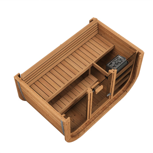 Cube Sauna Icon 125 — 1-2 Person Thermowood Sauna, Front Glass 1.25m — thermowood — side view 1