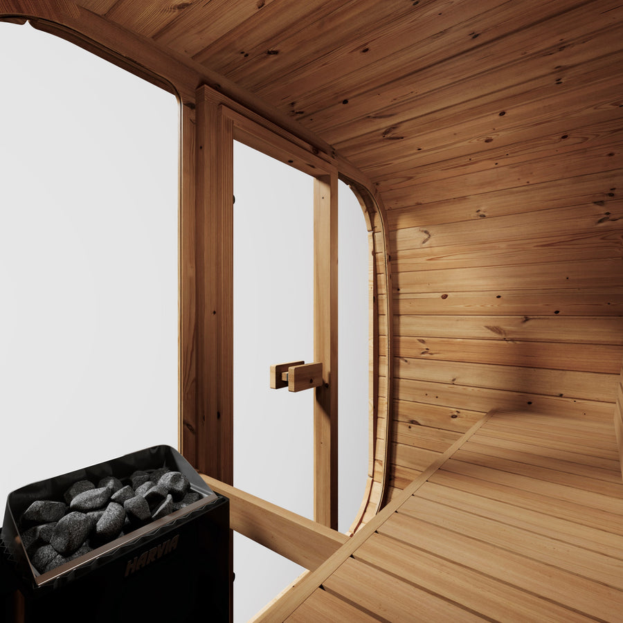 Cube Sauna Icon 125 — 1-2 Person Thermowood Sauna, Front Glass 1.25m — thermowood — side view 2