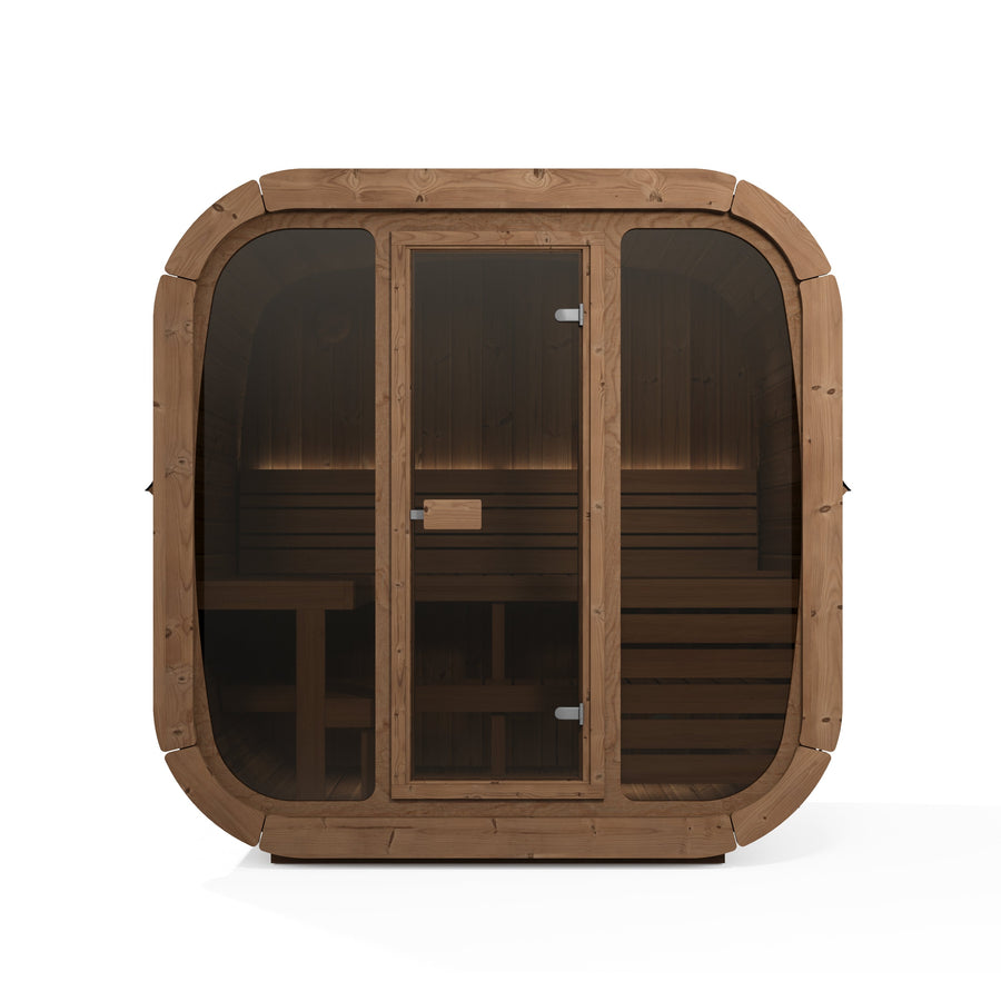 Cube Sauna Icon 160 — Thermowood Sauna for Couples, Front Glass 1.6m — thermowood — front view 1