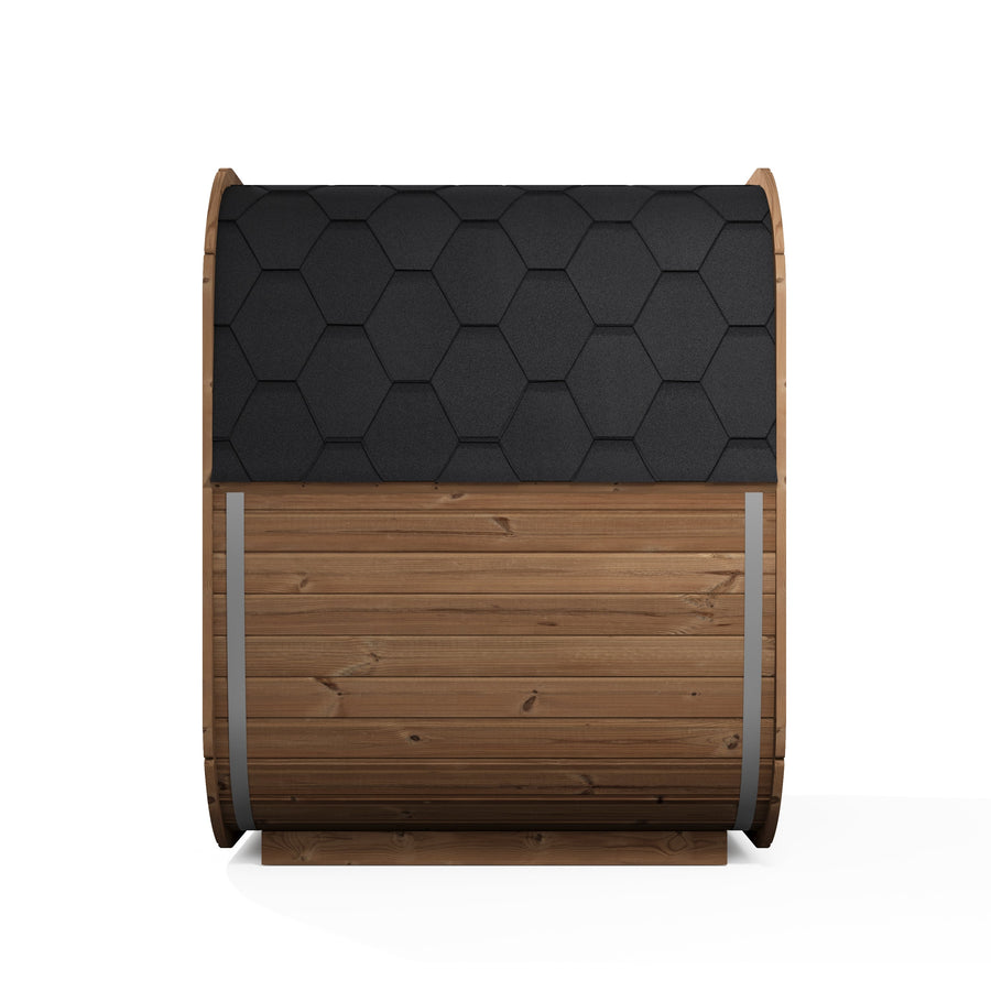 Cube Sauna Icon 160 — Thermowood Sauna for Couples, Front Glass 1.6m — thermowood — side view 1
