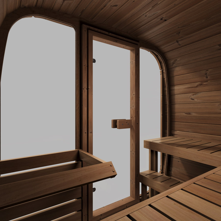 Cube Sauna Icon 160 — Thermowood Sauna for Couples, Front Glass 1.6m — thermowood — side view 4