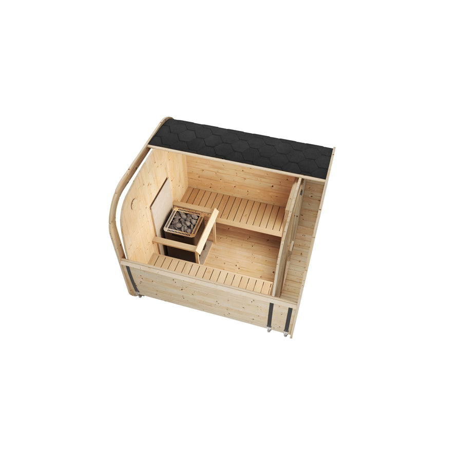 Cube Sauna Icon 200 S — Spruce Sauna for Group Use, 2m — spruce — side view 1