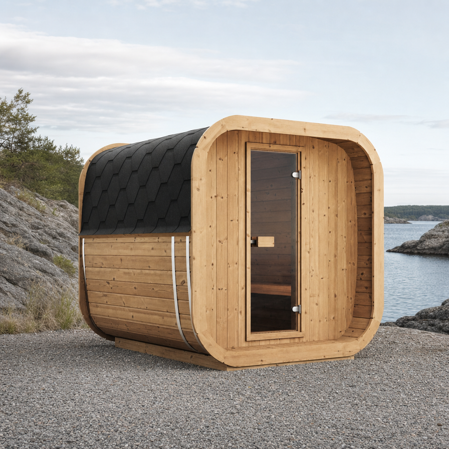 Cube Sauna Icon 200 S — Thermowood Sauna for Group Use, 2m — thermowood — lifestyle