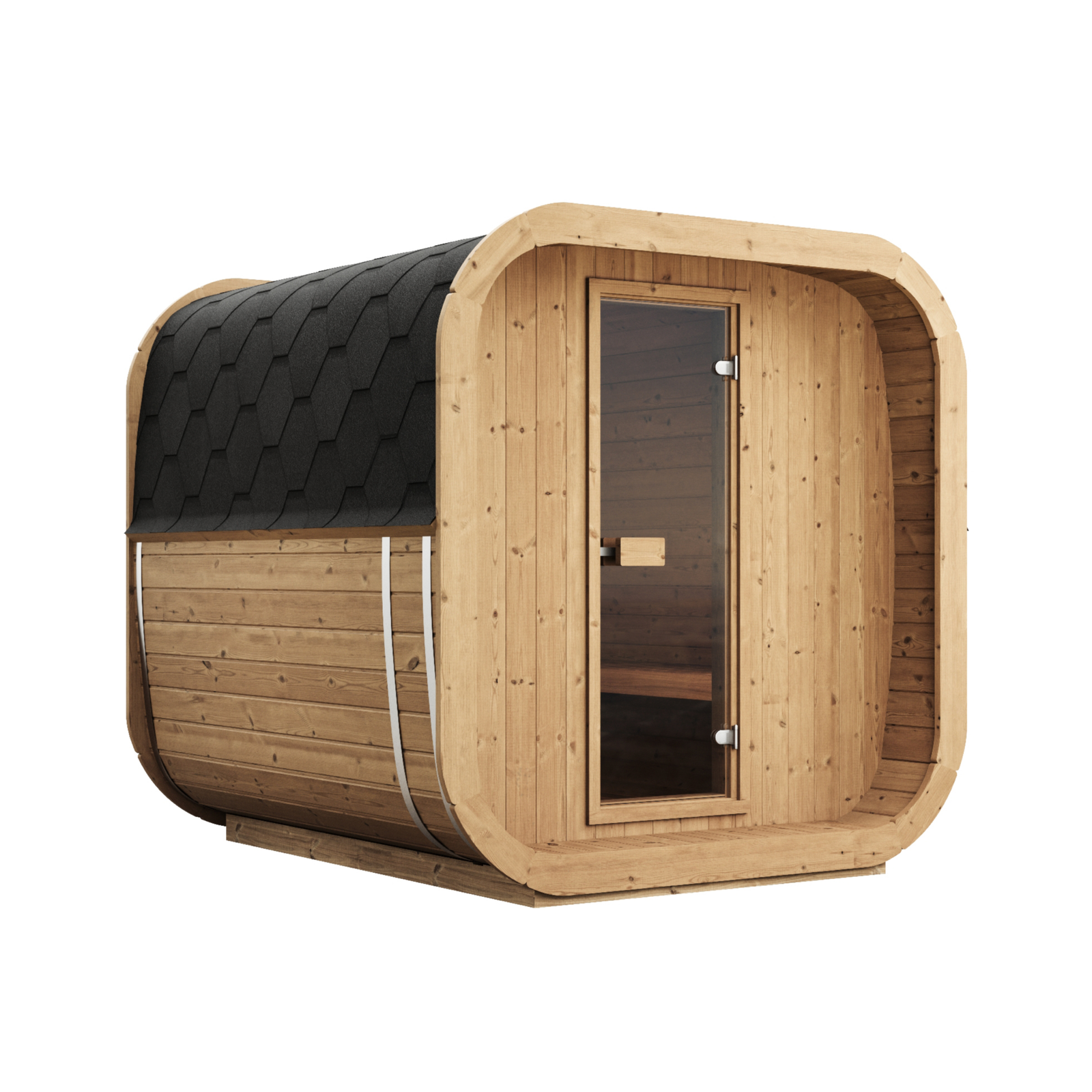 Cube Sauna Icon 200 S — Thermowood Sauna for Group Use, 2m — thermowood — angle view 1