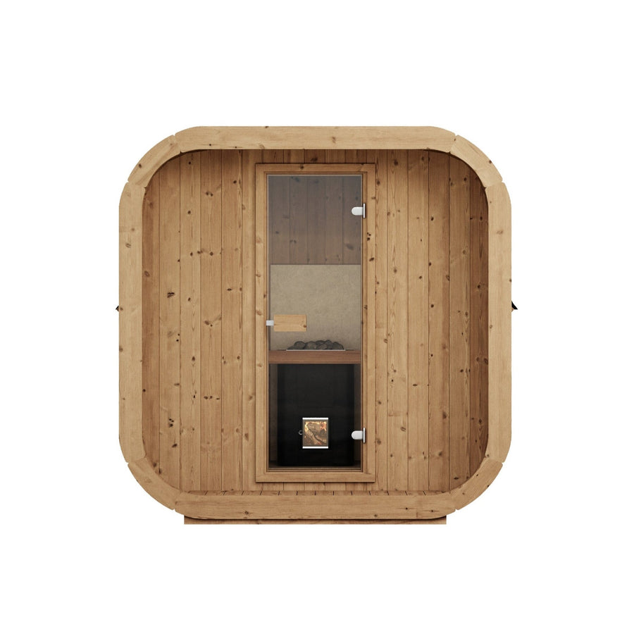 Cube Sauna Icon 200 S — Thermowood Sauna for Group Use, 2m — thermowood — front view 1