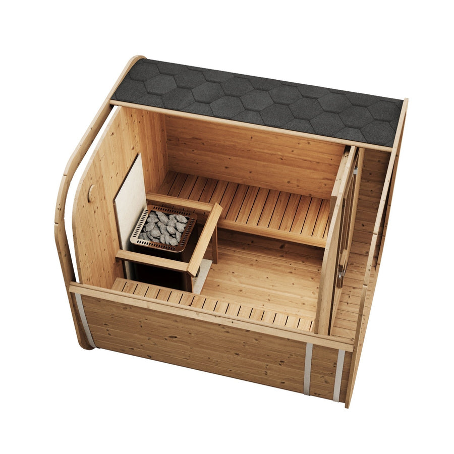 Cube Sauna Icon 200 S — Thermowood Sauna for Group Use, 2m — thermowood — side view 2