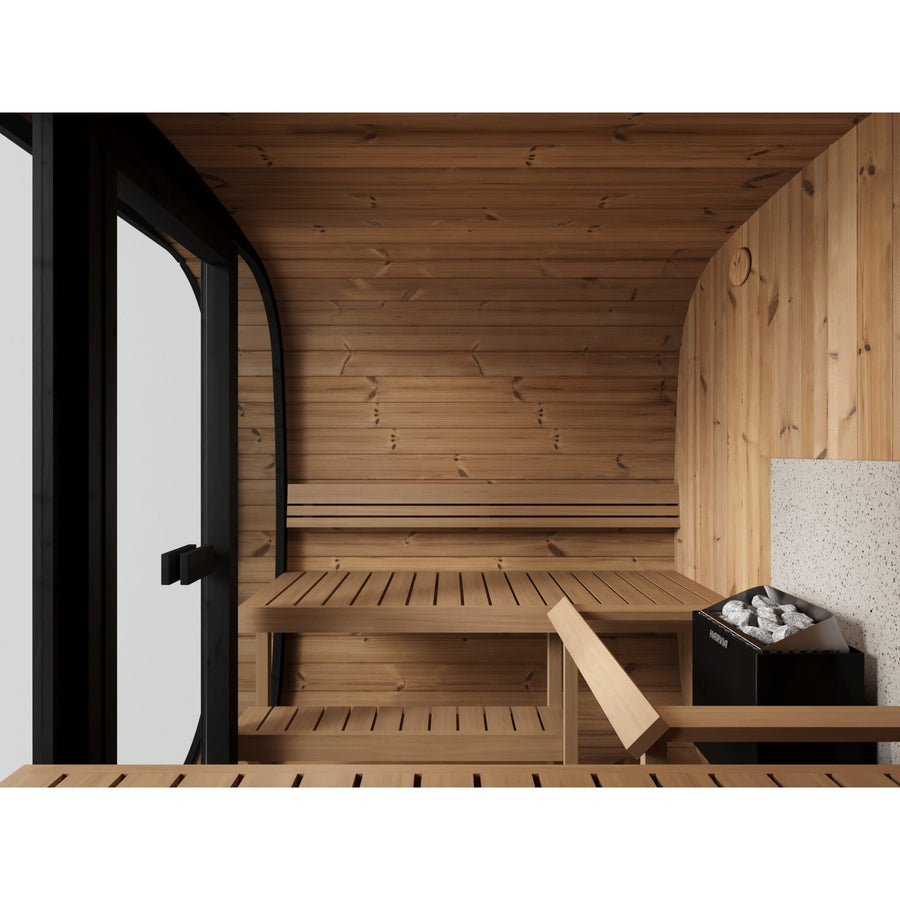 Cube Sauna Icon 220 XL — Full Front Glass Thermowood, Wider Body 2.2m — thermowood — front view 1