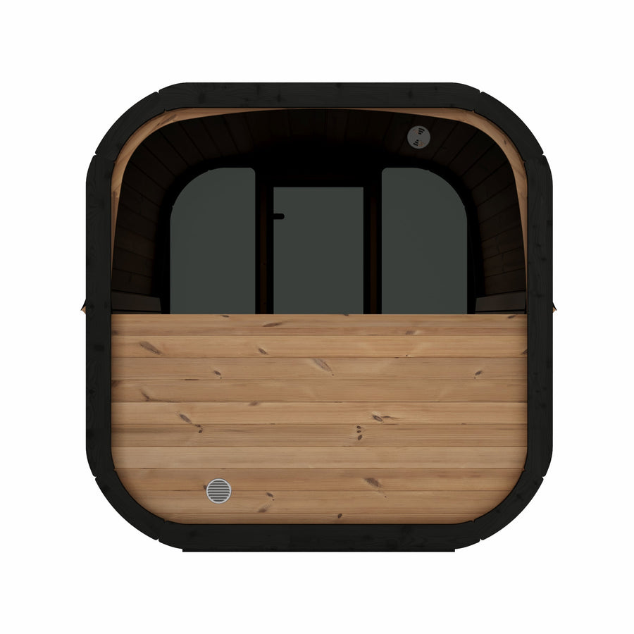 Cube Sauna Icon 220 XL — Full Front Glass Thermowood, Wider Body 2.2m — thermowood — front view 3