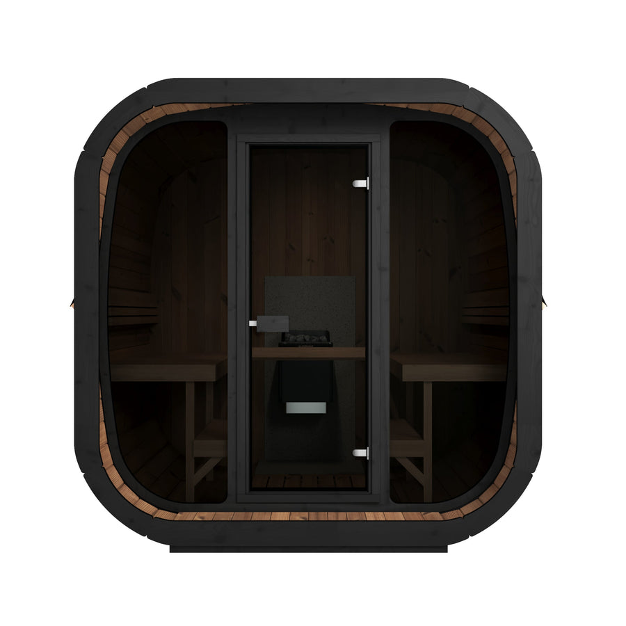 Cube Sauna Icon 220 XL — Full Front Glass Thermowood, Wider Body 2.2m — thermowood — front view 4