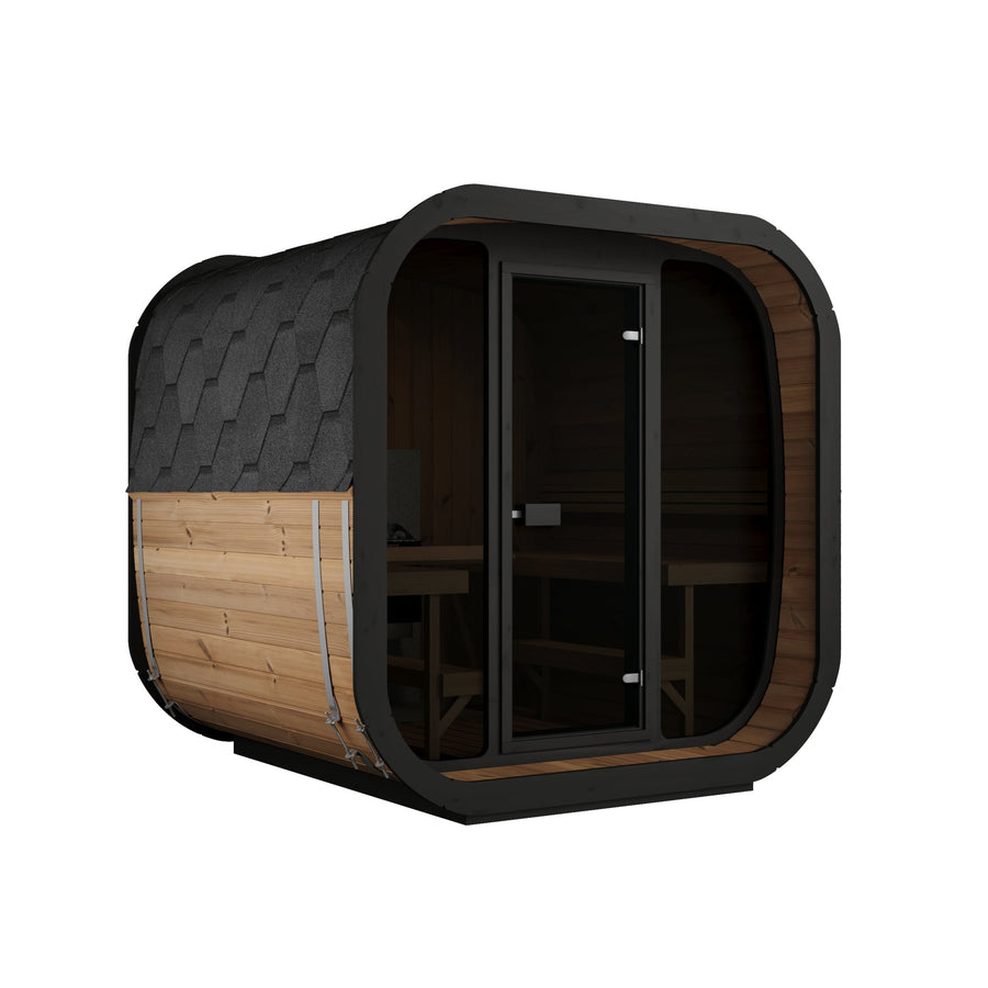 Cube Sauna Icon 220 XL — Full Front Glass Thermowood, Wider Body 2.2m — thermowood — front view 5