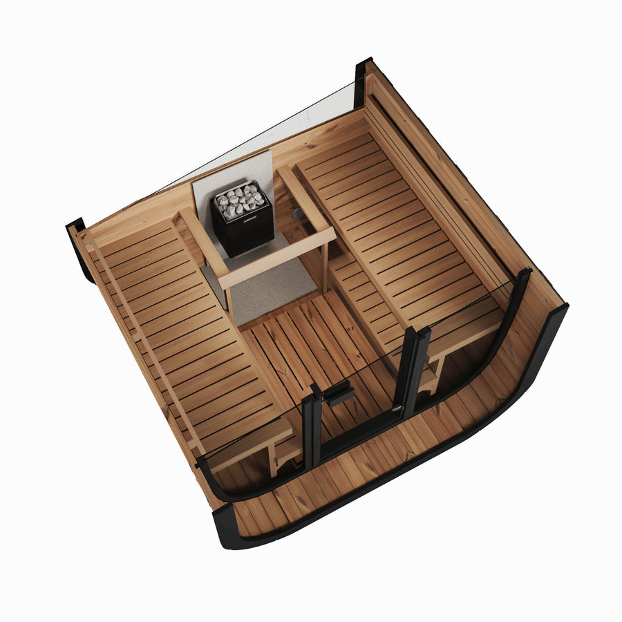 Cube Sauna Icon 220 XL — Full Front Glass Thermowood, Wider Body 2.2m — thermowood — front view 7