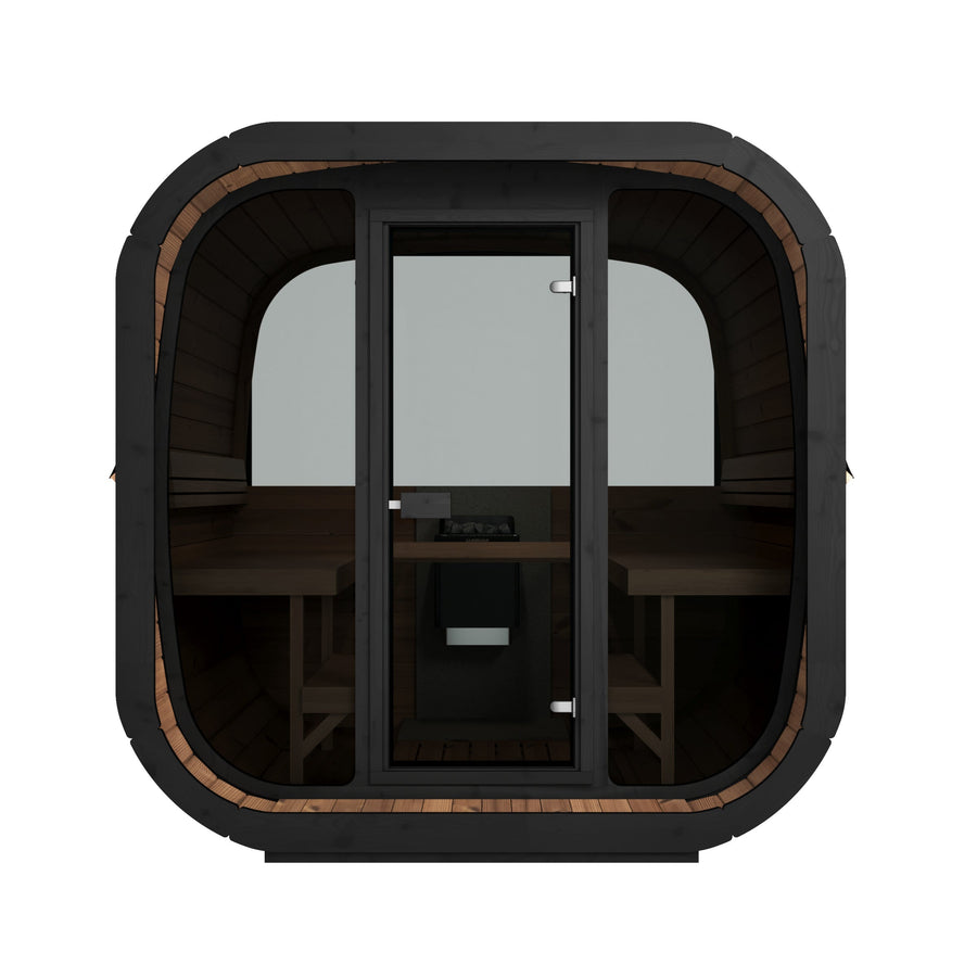 Cube Sauna Icon 220 XL — Full Front Glass Thermowood, Wider Body 2.2m — thermowood — front view 9